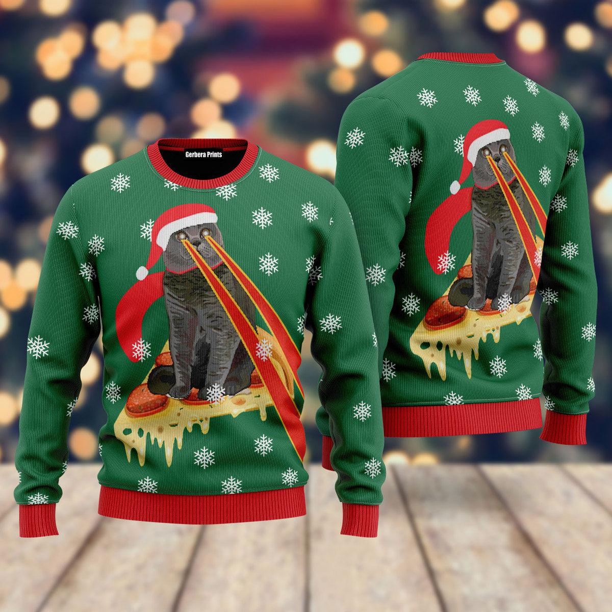 Drax Pizza Cat With Laser Eyes Ugly Christmas Sweater, The Guardians o